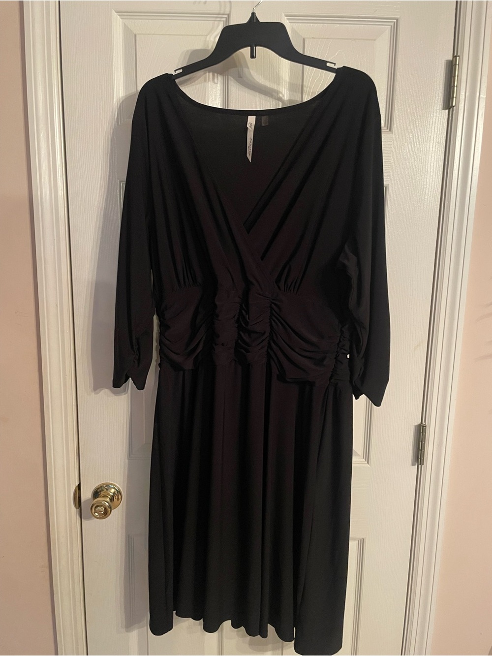 NY Collection Black Long Sleeve Ruched Waist Dress